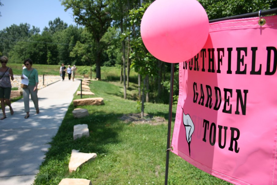 A garden tour sign photographed at the Northfield Retirement Center.