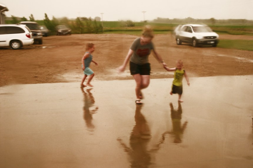I shot this of my great nephew and his mom and my great niece running back to the garage.