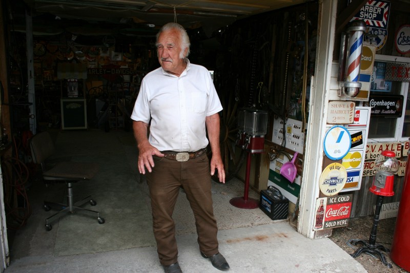 Charles "Bing" Skelton just outside his garage.