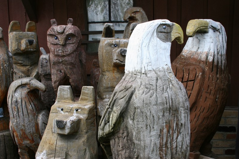 Some of the wood sculptures Bing carved.