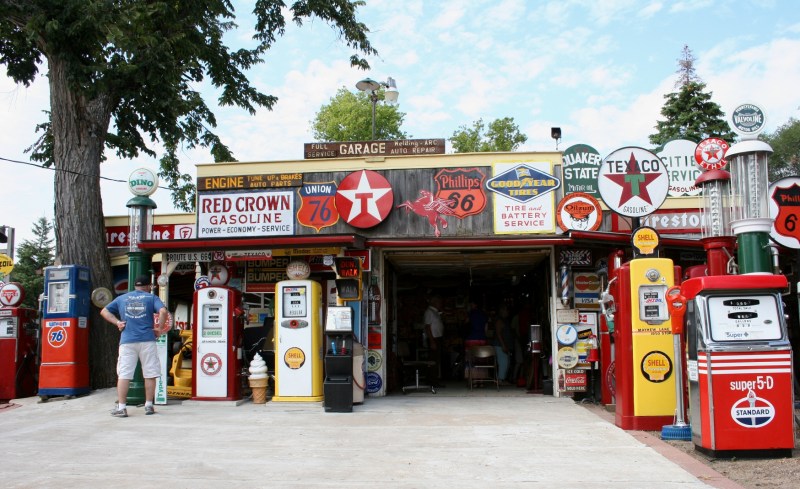My brother-in-law, Tom, checks out signage fronting Bing's garage.