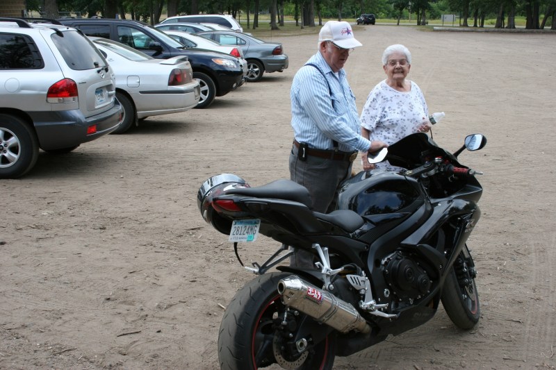 The family patriarch, Tom, and his wife, Jan, admired Corey's bike, but could not be persuaded to take a spin.