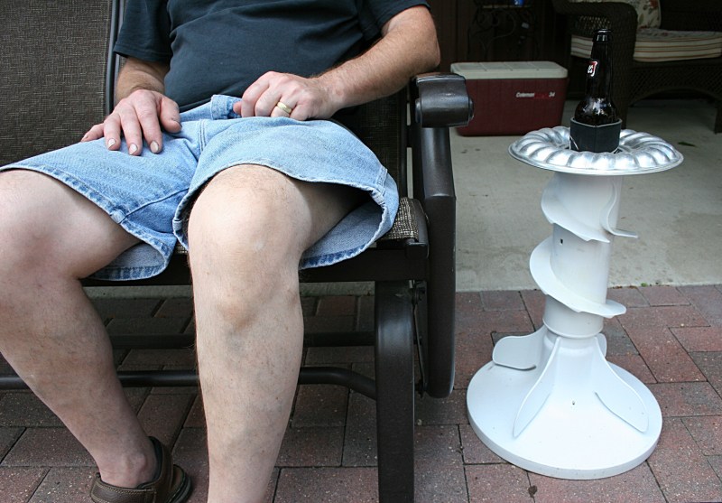 A practical use for an otherwise useless washer agitator, repurposed as a beverage holder.