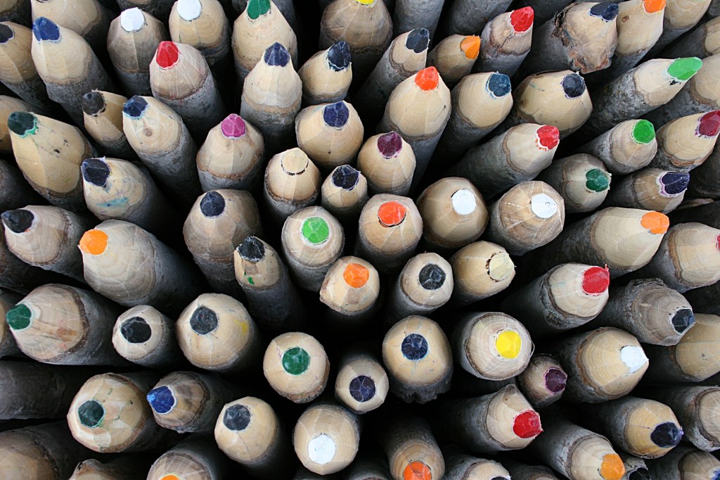 Dan and Pam Larson of Rice, Minnesota, craft these gigantic crayons from poplar wood. For the past six years, the couple has traveled to flea markets around the country peddling their popular crayons. They make 20,000 - 25,000 of these crayons annually.