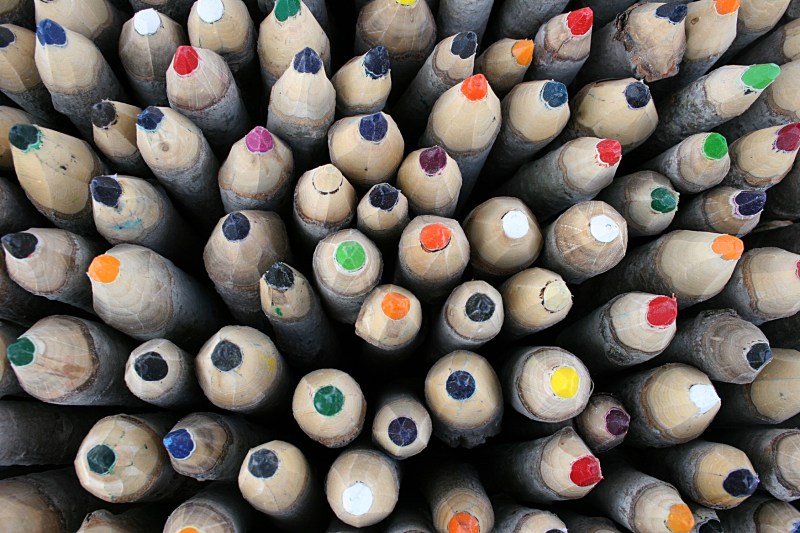 Dan and Pam Larson of Rice, Minnesota, craft these gigantic crayons from poplar wood. For the past six years, the couple has traveled to flea markets around the country peddling their popular crayons. They make 20,000 - 25,000 of these crayons annually.
