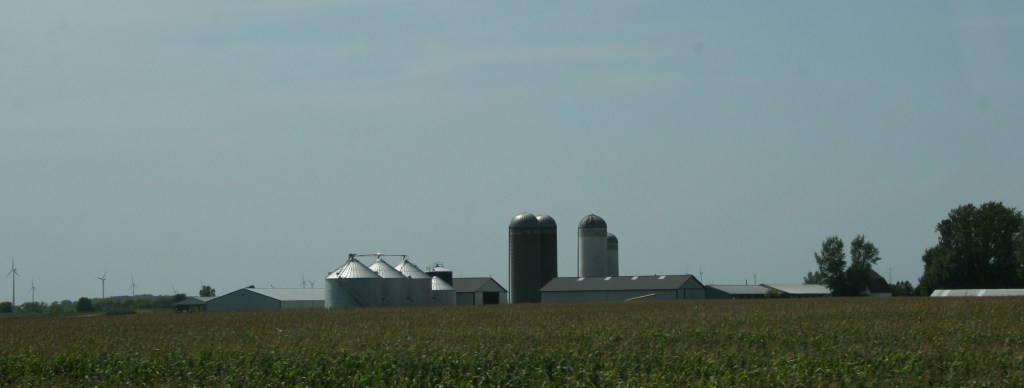 You'll see lots of farms as you drive through Iowa, including this one off Interstate 35 just across the Minnesota border.