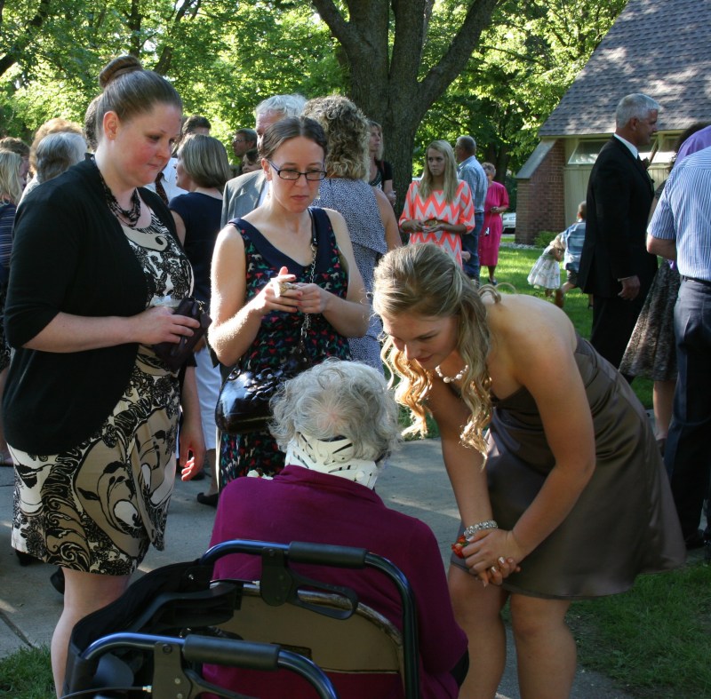 Three of my mom's granddaughter's visit with her after the wedding.