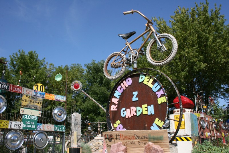 A sign welcomes visitors to this unofficial, privately-owned Mason City sculpture garden.