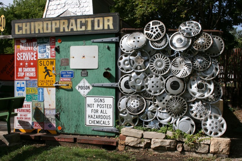 One of my favorite sculptures features wheel covers.