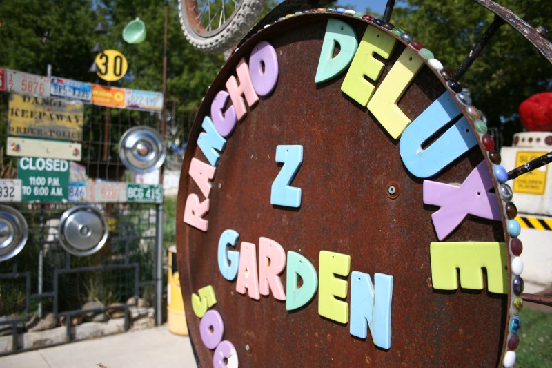 The official sign marking this unofficial sculpture park in Mason City.