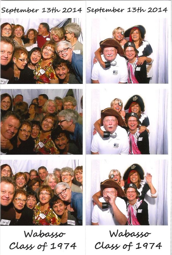 How many classmates can cram into a photobooth, left, and four members of the reunion committee, right.