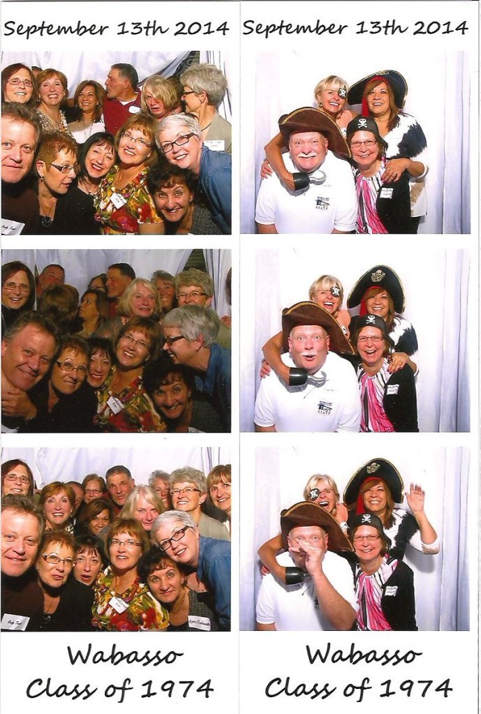 How many classmates can cram into a photobooth, left, and four members of the reunion committee, right.