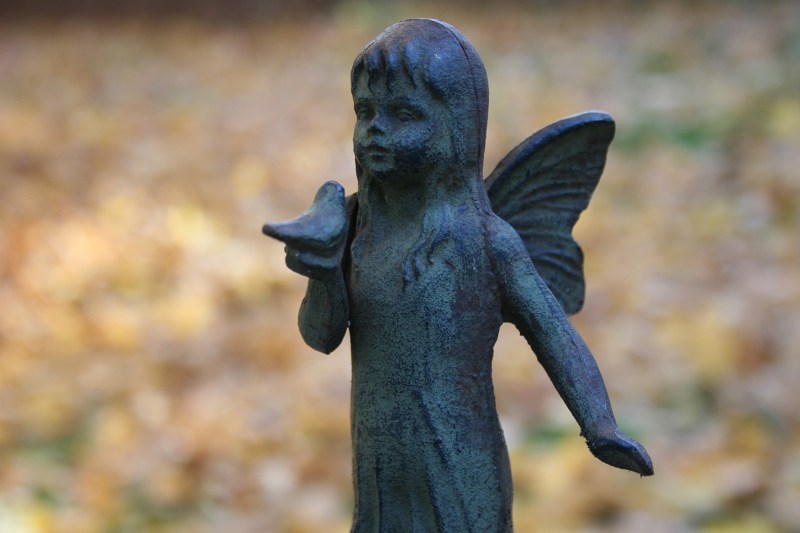 A garden art angel I have yet to move indoors.