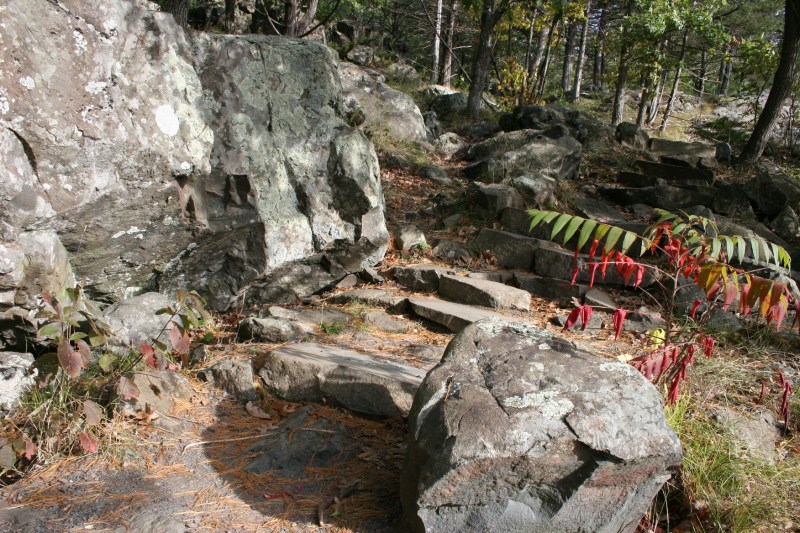 Rock steps along a trail.
