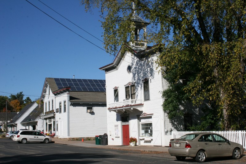 A quick snapshot shows the Village Hall to the right and the Marine General Store on the far left.