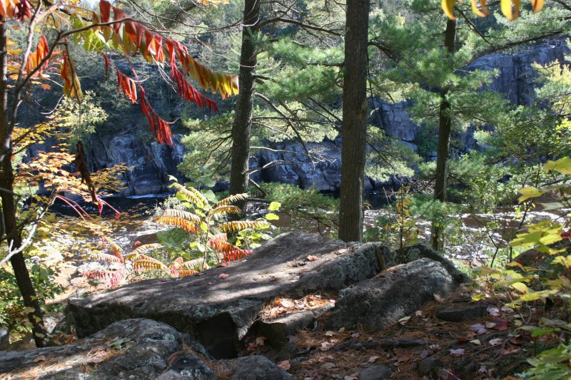 You can glimpse the St. Croix River through the trees.