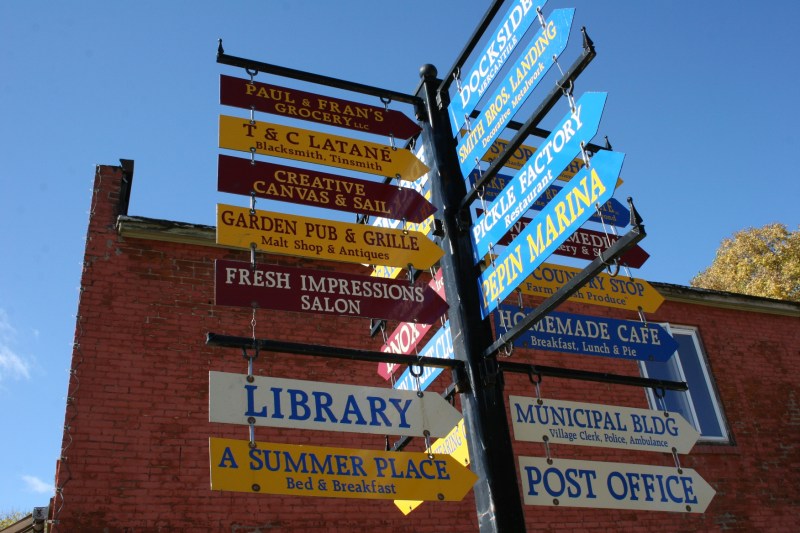 Street signage indicates lots of places to stop in Pepin.