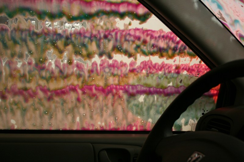 Not exactly a night at the movies, but entertaining anyway in the form of car wash art. 