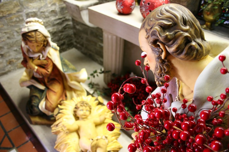 A close-up of the Holy Family shows Joseph viewing the Christ Child.