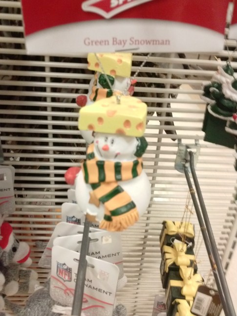 My daughter photographed this display of Green Bay Packers themed holiday items at Shopko.