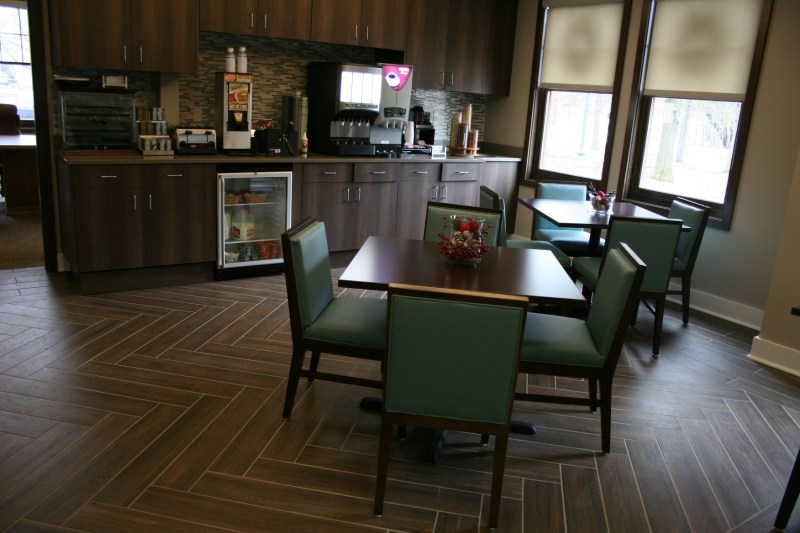 The breakfast area, just off a conference room and the lobby.