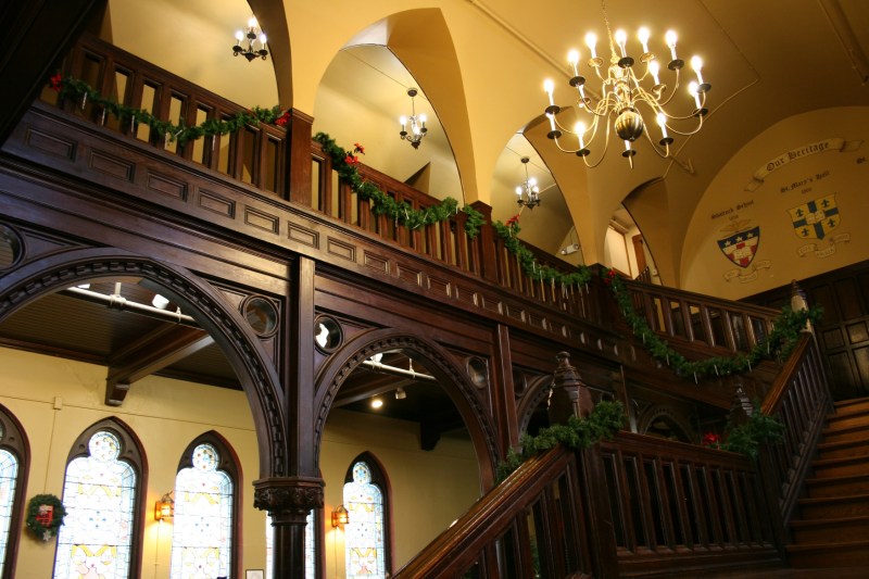 This ornate stairway stands just outside the dining hall.