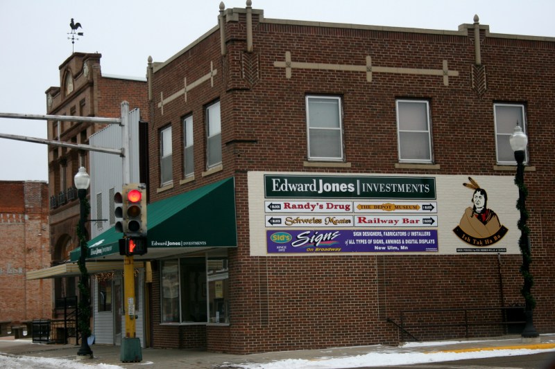 Painted on the sign, under the image of Chief Sleepy Eye, are these words: "Made possible by OSE member Willie of Kansas."
