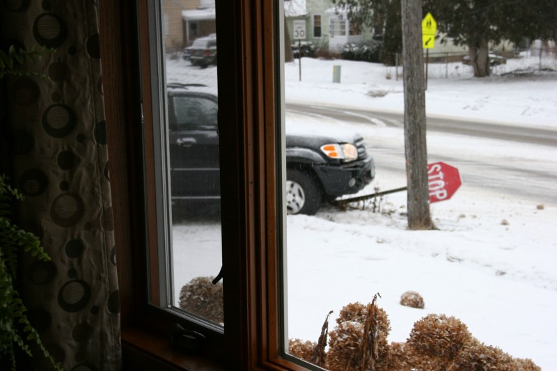 My first view of the crash through my living room window.