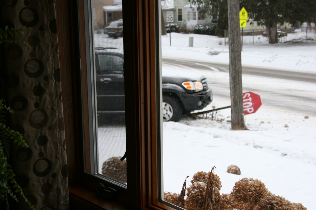 My first view of the crash through my living room window.