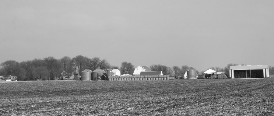 The landscape appears more like it does in early spring rather than in the heart of a Minnesota winter. This farm place lies between Mankato and Courtland.