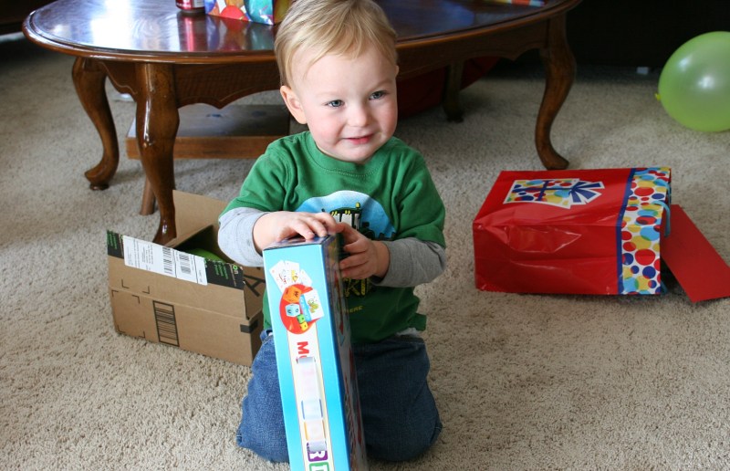 There's such joy in watching a two-year-old open his gifts.