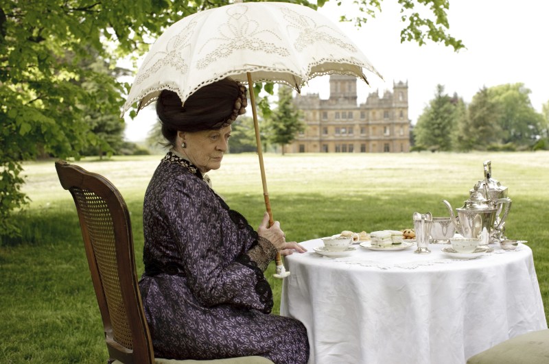 A film still of Maggie Smith's character, Violet Crawley. This costume will be featured in the exhibit. Photo credit: Carnival Films/Masterpiece and courtesy of the Paine Art Center and Gardens.