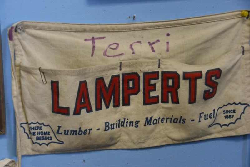 I was delighted that this apron was saved and displayed in The Farmers and Merchants Room. Lumber yards were once such an important business in small towns.