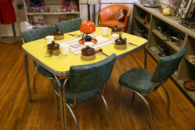 Growing up, I never was impressed by the oil-cloth covered Formica table in our kitchen. But today, well, I feel differently. My husband was especially thrilled to see this yellow table, like the one he remembers from his youth.