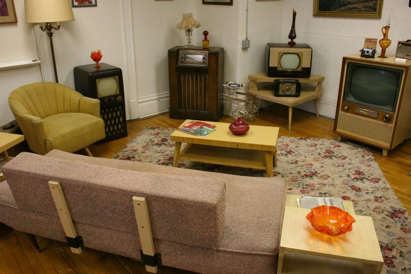 The museum feels living room comfortable, like this 1950s living room set up in The 50's and 60's Room.