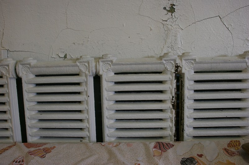 Old radiators in The Shell Room, which features a collection of shells donated by Burton Goddard and Miriam Goddard.