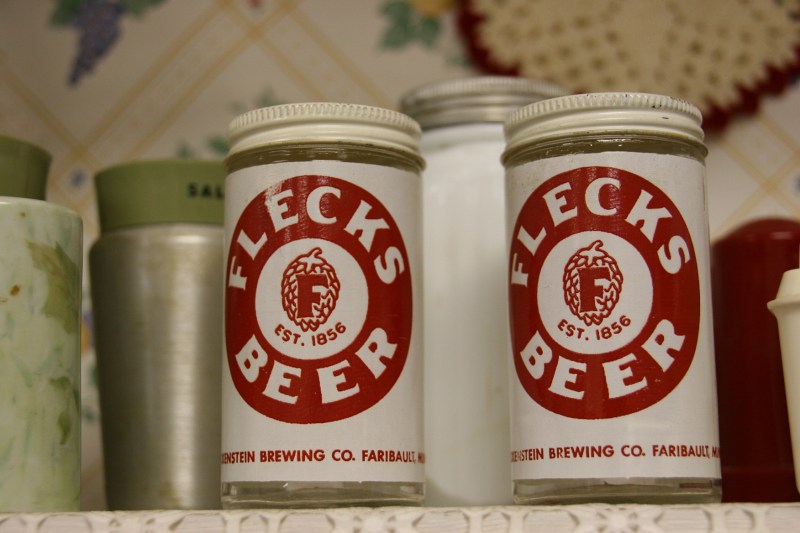 This Flecks beer memorabilia is displayed in the West Concord museum even though the beer was made in my community of Faribault 25 miles away.