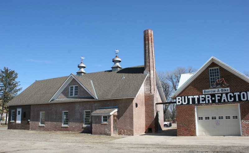 This old butter factory now holds bicycles available to ride on area trails.