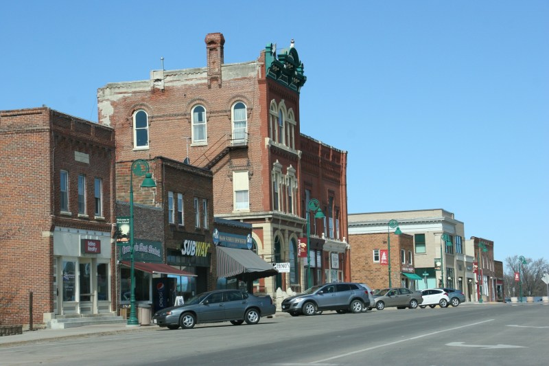 A broad view of downtown historical buildings with grand architecture.