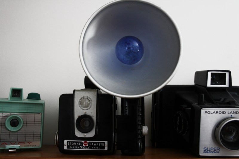 Three of the cameras from a vintage collection of cameras once used by my parents and me.