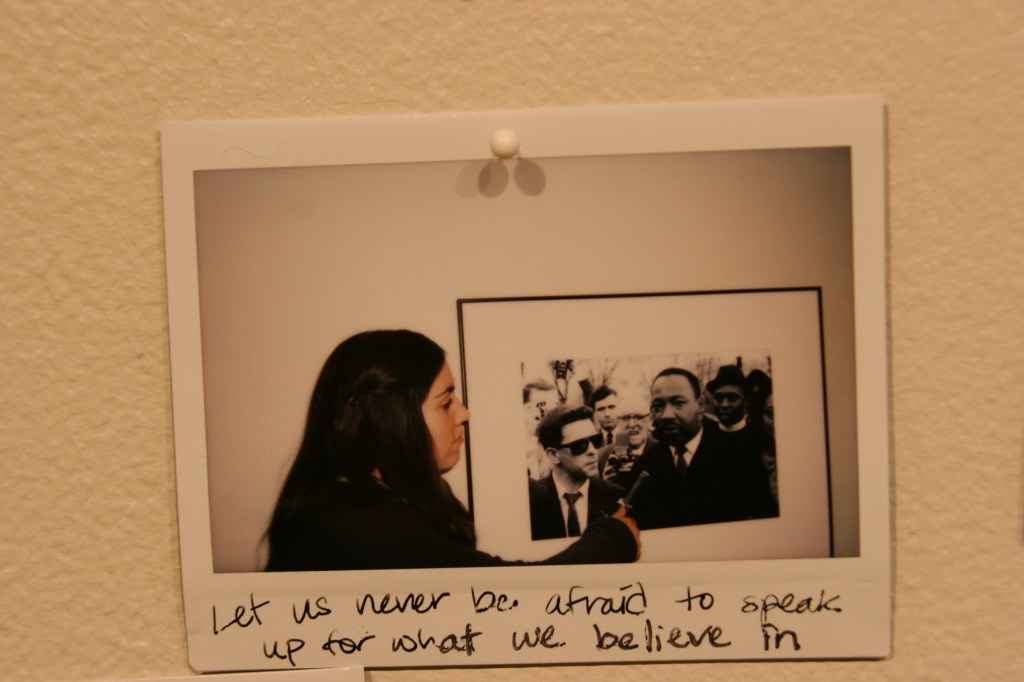 Visitors to the "Selma to Montgomery: Marching Along the Voting Rights Trail" exhibit at St. Olaf College let their voices be heard.