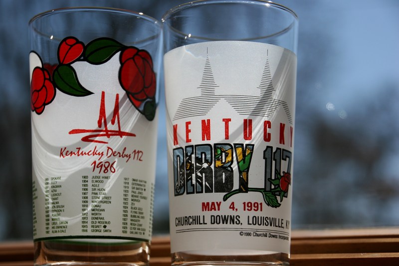My friend Beth Ann, who spoils me, gifted me with official Kentucky Derby mint julep glasses from 1986 and 1991.
