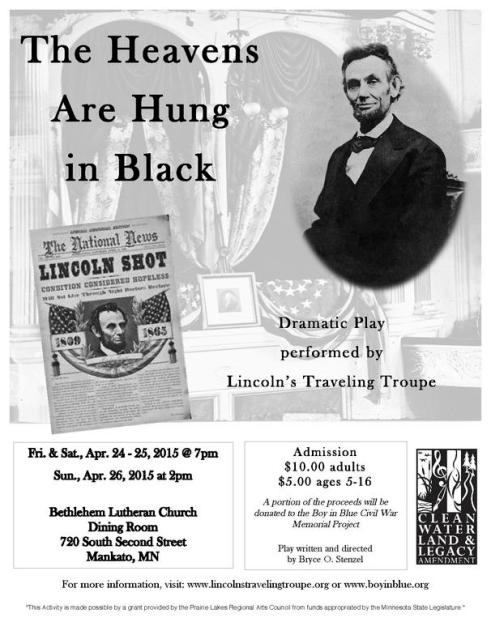 A poster promoting the upcoming Lincoln's Traveling Troupe performance.
