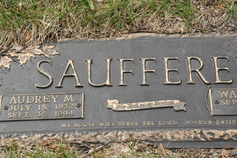 The name, Audrey, drew me to this in-ground marker as did the Scripture inscribed thereon.