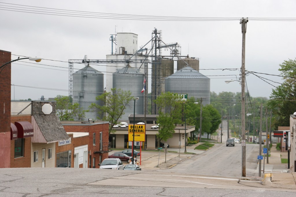 At the top of the hill looking down the street we just traveled to reach downtown Forest City and courthouse square.