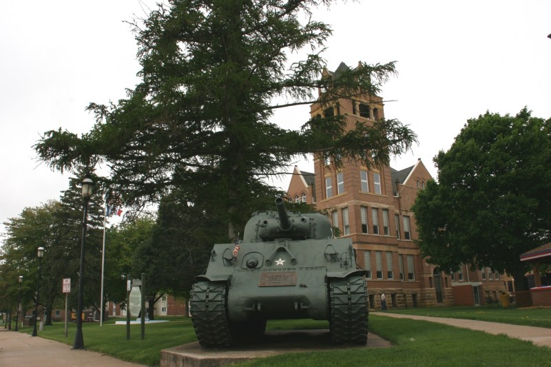 The vintage Sherman tank.