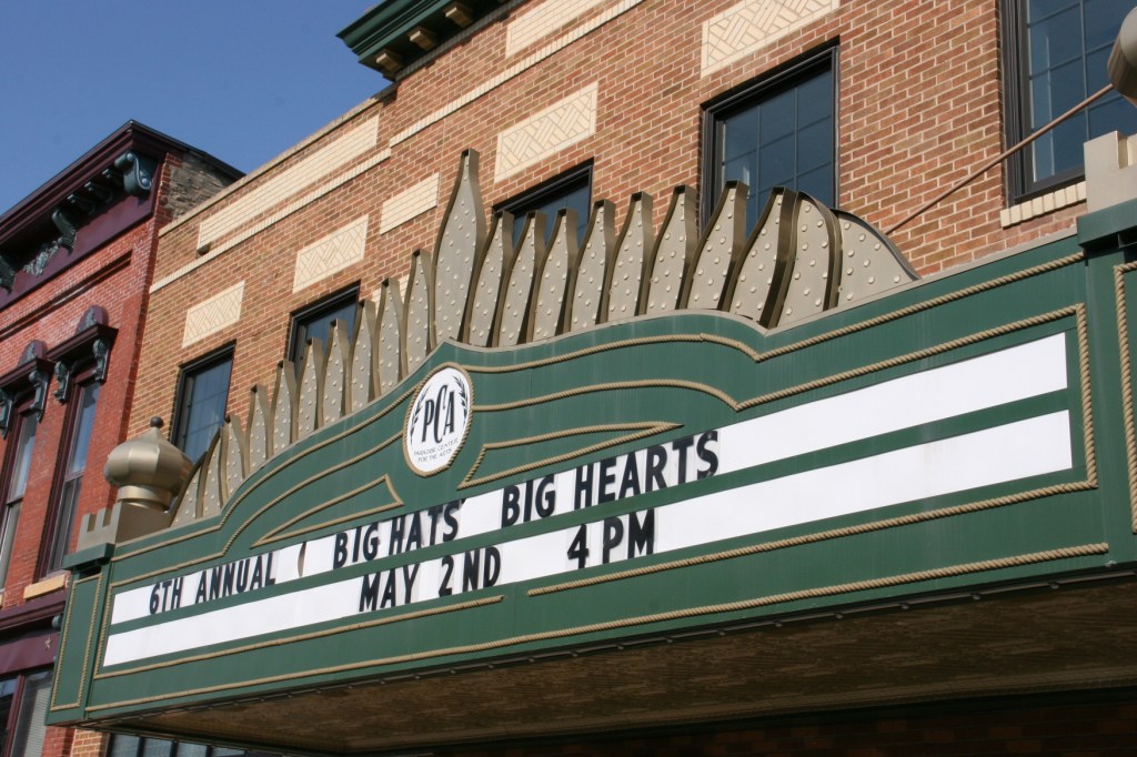 The marquee on the Paradise Center for the Arts announces the Kentucky Derby Party.