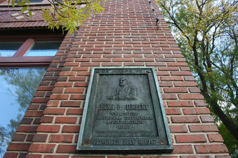 This plaque honors Benjamin Briggs Herbert, a Red Wing newspaper editor who started the National Newspaper Association, conceiving of the idea in 1882. The association serves as the voice and vehicle of grassroots journalism.