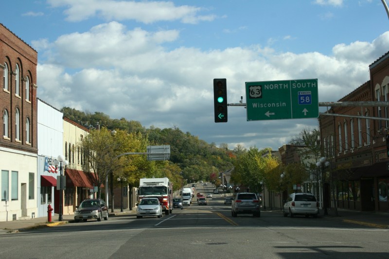 Driving through historic downtown Red Wing.