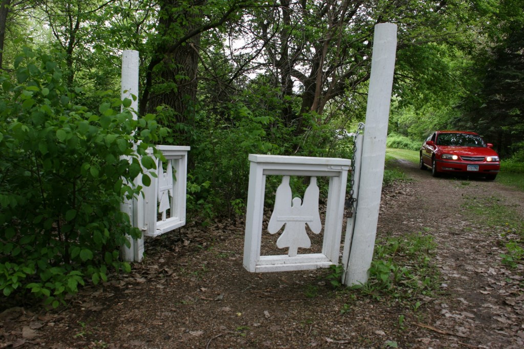 Exiting the chapel grounds.
